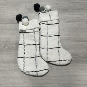 NWT Heart & Hand See Of 2 Magnolia Windowpane Plaid Christmas Stockings W/poms